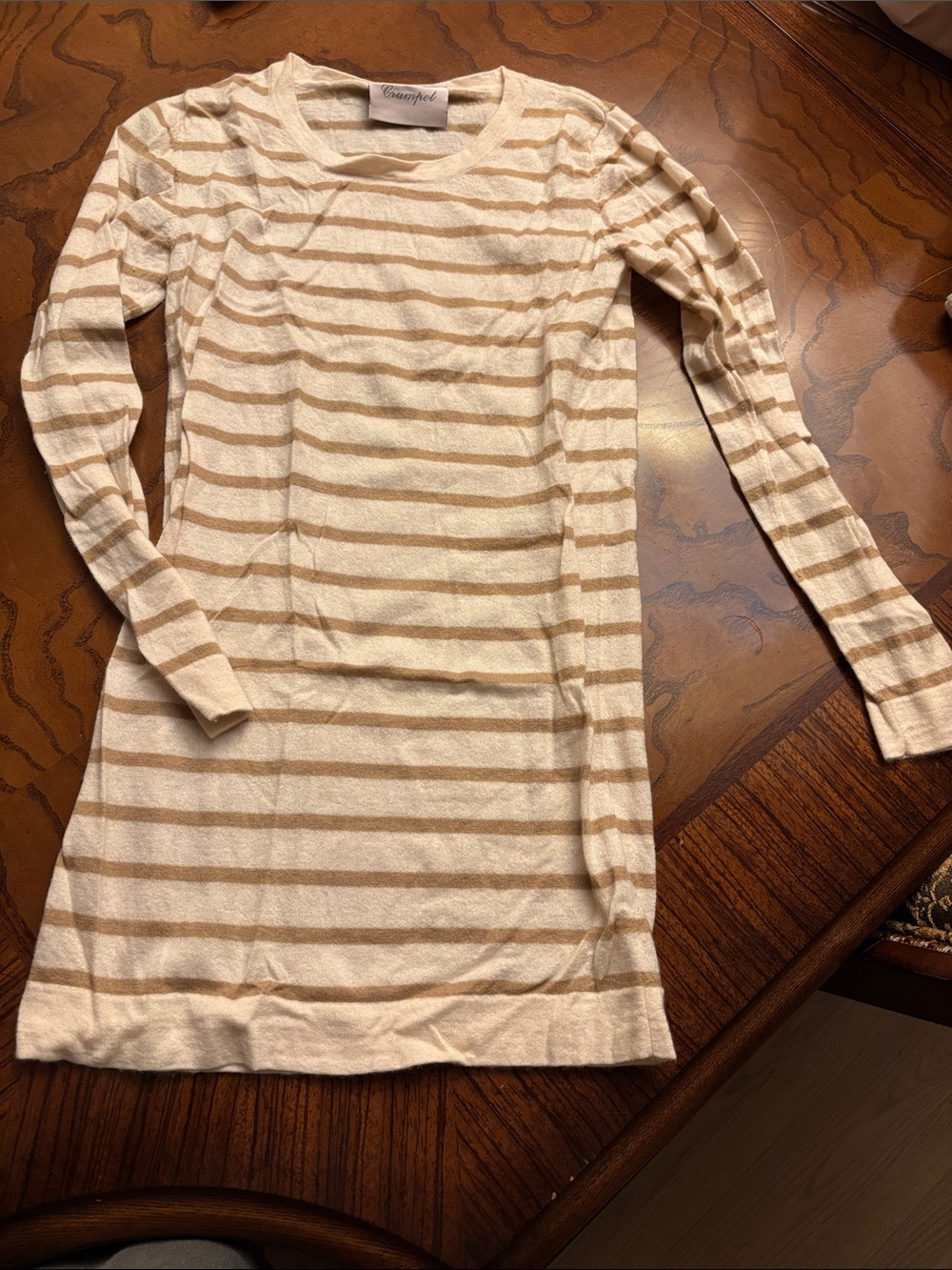 Cream and Tan Striped Women's Casmere Sweater Small